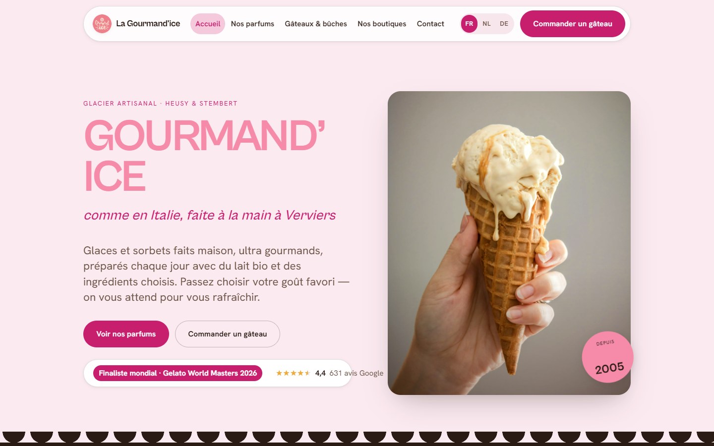 Aperçu de la direction Pop — accueil rose et gourmand