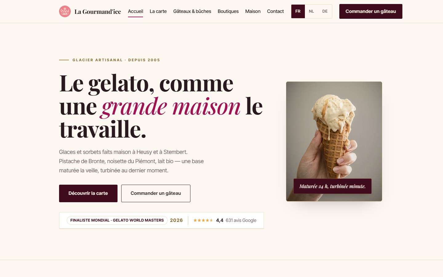 Aperçu de la direction Luxe — accueil bordeaux et or, style grande maison